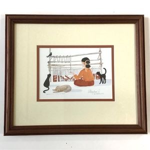 Vintage Signed Art Print Diane Graebner 2002 Learning the Ropes Framed W/Matting